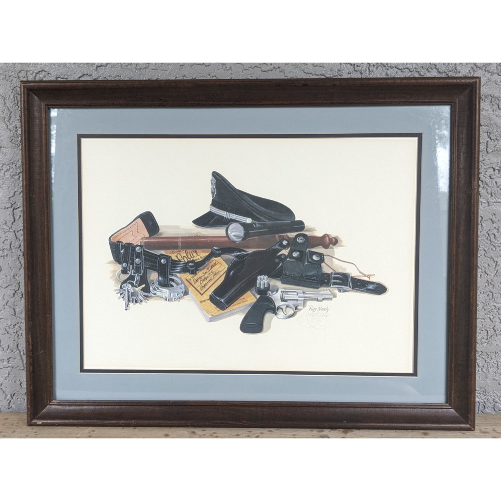 Ray Neely " Police" Framed Painting Hand Signed Lithograph Excellent Condition